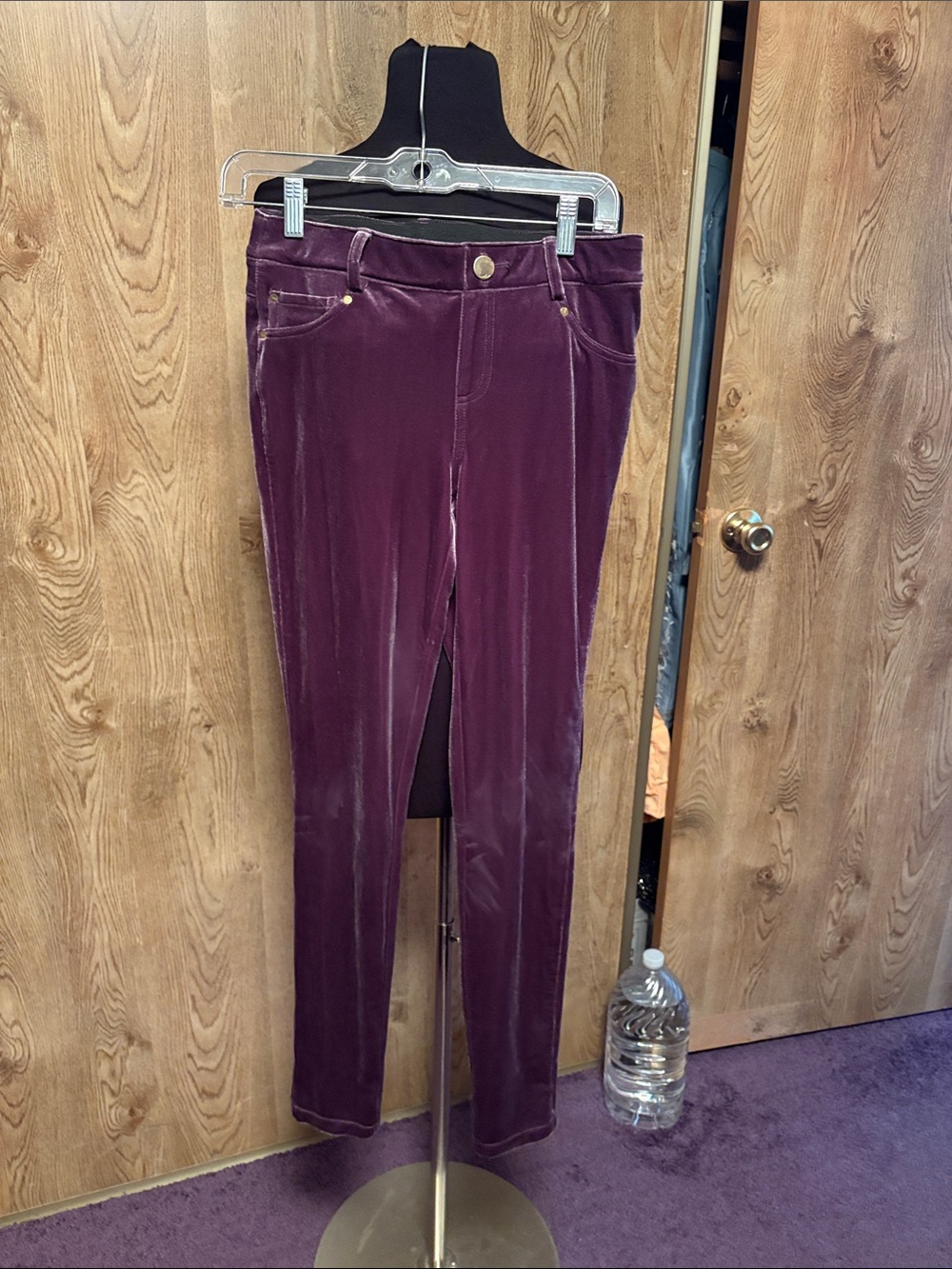 Velvet Slim Leg Pants in Deep Plum
